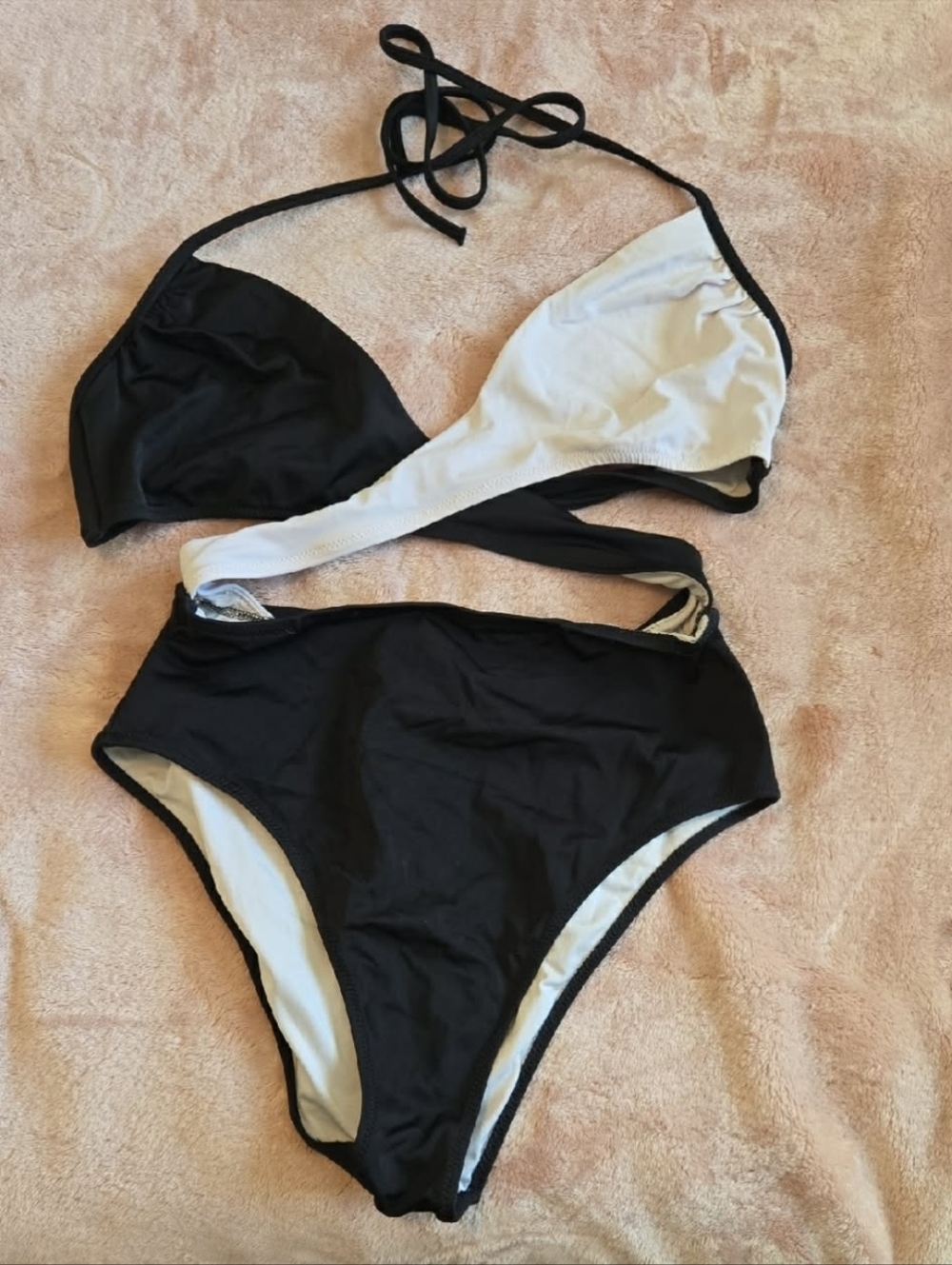 Victoria's Secret PINK Black and White Strappy One Piece - M